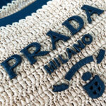 Prada Medium Crochet And Leather Tote Bag 1BG499 Apricot
